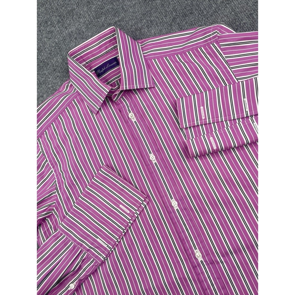 Ralph Lauren Purple Label Dress Shirt Mens 14.5 Pink Stripe French Cuff Italy